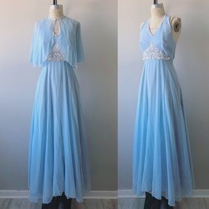 SOLD on IG • VTG 70’s Baby Blue Gown Dress & Cape